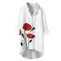 Ženski gumb dolje majice cvjetni tisak dugih rukava na vrhu vratara kauzal labavi elegantni dugih bluze