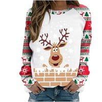 Božićni božićni pulover s dugim rukavima, dukserica za tisak Ženska casual dugih rukava Crewneck Dukserica Labavi pulover TOPL ALT prevelika duksera crvena m