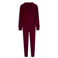 Wyongtao Ženska dva odjeća s dugim rukavima s dugim rukavima Duks pulover i duge jogging hlače TrackSit tamno crveni m
