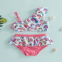 Djeca dječja djevojaka Dvije kupaće kostimi slatke ljetnje odjeće rubf trake rezervoar + bikini donji set ružičasta duga 18- mjeseci