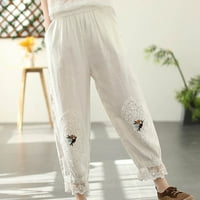 WAVSUF ženske hlače plus veličina sa džepovima lagane prozračne pamučne posteljine bijele hlače veličine