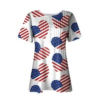 Ljetne ženske košulje Ženska vintage Dan nezavisnosti majica za ispis V izrez kratki rukav gumb T Majica Ljetni casual vrhovi bijeli l