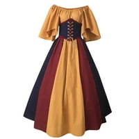Uorcsa Boho haljina za žene Modni novi vintage gotički patchwork čipka seksi haljina od vrata žuta