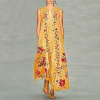 WeFuesd Ljetne haljine Women plus veličina Vintage Dnevno casual bez rukava od tiskanog cvjetnog V izrez Maxi haljina Žene Ljetne haljine žuti l
