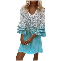 Zpanxa Maxi Haljina za žene Modne žene Ljeto tisak kauzal V-izrez 3 4Sleeve Mini haljina duge suknje
