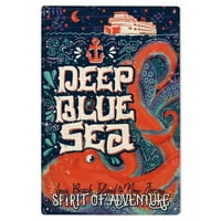 Dugi plažni otok, New Jersey, divovsko hobotnica, duboko plavo more, umjetnička zgrada Wirch Wood Zidni znak