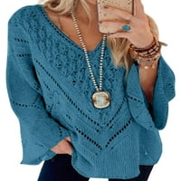 Capreze V džemper za vrat kablovski pulover za žene Ležerni pleteni džemperi rade dugi rukav džemper na mornarički plavi m