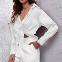KETYYH-CHN košulje za žene plus veličine casual dugih rukava labav fit radne bluze s džepom bijeli,