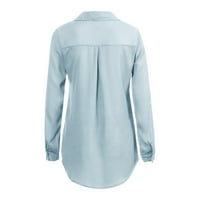 Košulje za žene Šifon rever V izrez dugih rukava Solidna boja Ljetna bluza Dame Ladies casual gumb Tanak