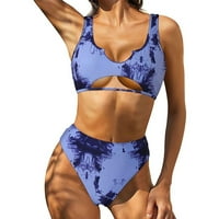 Ženski ispis podstavljeni push up bikini izdubili kupaće kupaće odjeće plave plave s