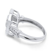 1. CT Round & Baguette Cut White Cubic Circonia Milgrain Halo prsten u 14k bijelo pozlaćeno zeleno srebro