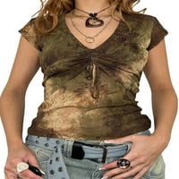 Ženska majica s vratom, kratki rukav Retro Print Crckstring Slim ljetni vrhovi ulična odjeća
