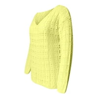 Clearsance Ženska izdubljena V-izrez Dukseri lagani dugih rukava Čvrsta boja pletene džemper Ležerne