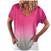 Košulje za žene Ležerne prilike V-izrez Boja bluza s kratkim rukavima plus veličine za žene, ružičaste, s