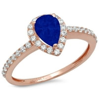 1.32ct Pear Cut simulirani plavi safir 18k ružičasto zlato Angažovanje halo prstena veličine 9,75