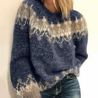 Ženske vrhove Ležerne modne labave ispisane labave džemper s dugim rukavima plavi s