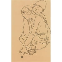 Egon Schiele Crni ukrašeni uokvireni dvostruki matted muzej umjetnički print pod nazivom: Žena i djevojka