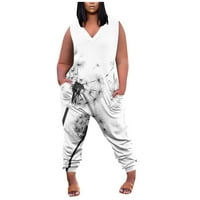 Plus size Jumpsuits za žene Strungten ženski plus rusni trake s prugastim džepom bez rukava bez rukava