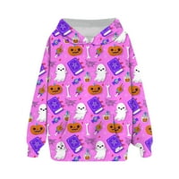 Strugten ženska modna dugih rukava labavi okrugli vrat Fleece Halloween Print s kapuljačom