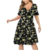 Haljine za žene plus veličine kratkih rukava tisak cvjetnog uzorka haljina okrugla vrat maxi labav fit