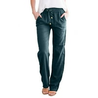Cikeobv ženske pantalone i ravne čvrste elastične hlače duge vučne kancelarijske ženske struke pamučne