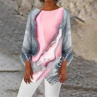 Plus veličine vrhova za ženske okrugle dekolte bluza pulover tiskani dugi rukav ružičasta 5xl