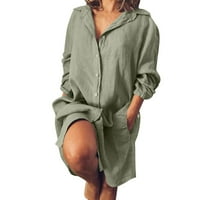 Miayilima Green XXL Ležerne haljine za žene Pamuk i posteljina košulja haljina Ležerne sa slobodnim