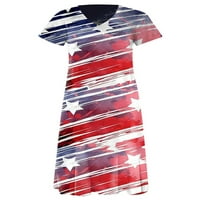 Jusddie Ladies Sundress kratki rukav zamotavanje duge haljine V izrez Beach Maxi haljine SAD zastava za odmor Stars Print 2xl