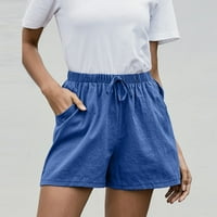 Pamučne kratke hlače za žene elastične strukske vučne strugove Široke kratke hlače od pune ležerne ljetne salone sa džepovima