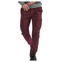 Hanas muške hlače Muške casual pantalone, pune boje radne odjeće, casual multi-džepne crtež kargo hlače vino 32
