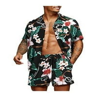 Muške cvjetne košulje za ispis na kratkim rukavima i kratke hlače Outfit Set Summer Holiday Loungewear Domaća odjeća