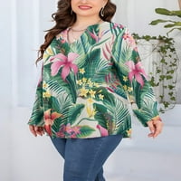 Havajski cvjetni uzorak Bluze za žene plus veličine Ležerne majica s dugim rukavima ženska jeseni V-izrez