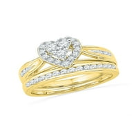 10kt žuto zlato okruglo Diamond Heartch Bridal Wedding Ring Band Set CTTW