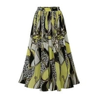 Xiuh Žene cvjetni print High struk ljuljačka duga suknja Naslijeđena rufffle a-line suknja žuta xxxxl