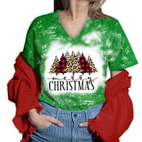 Ženska božićna tiskana košulja za ženske casual kratke kravate boje božićni rukavi vrhovi V izrez Tee