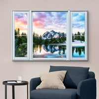 Zidno platno Print Wall Art Window Prozor Pastel Sky Mountain Raspon Šumsko jezero Divljina priroda Fotografija Realizam Scenicni krajolik Šareni višebojan za dnevni boravak, spavaća soba, ured - 24 x3