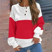 Bluze za žene jesen i zimski okrugli vrat gradijentni gumb Dizajn labavog ležernog pulover s dugim rukavima žene crvene 2x