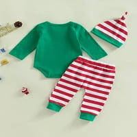 Binweede Božićne bebe Rompers Outfits Pismo Ispuštajte kombinezon s dugim rukavima i ležerne prugaste hlače