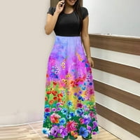 Haljine za prodaju za žene za žene s kratkim rukavima za ispisu cvjetnog uzorka patchwork haljina okrugla