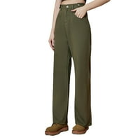 Ženske hlače Čvrsto boje visokog struka ravne noge traperice Nice modni dizajn zelenog i dugmetaca za