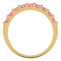 1. CT sjajan okrugli rez simulirani ružičasti dijamant 18k žuti zlatni slaganji bend sz 10