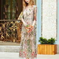 Ženske haljine cvjetni okrugli izrez sunčani haljina Srednja dužina ljetna haljina s dugim rukavima