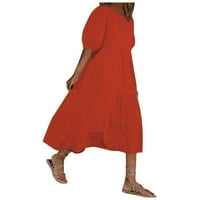Ljetne haljine plus veličina labave boje u boji O-izrez duhovni rukavi kratki rukavi maxi haljina sa rukavima sitni crveni xxxxxl