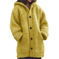Xinqinghao Dukseri debeli jesen i zimski džemper Velika veličina pletena džemper Ženska srednja duljina kaput žene djueeteri žuti l