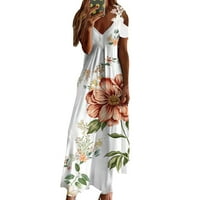 Haljine za žene Ljetna casual haljina cvjetna duboka V-izrez kratki rukav A-line haljina za gležnjeve