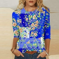 Yyeselk bluze za žene Dressy casual crew omotače tunike Tundy fragment cvjetni print labavi fit majica za gamaše Blue XXL