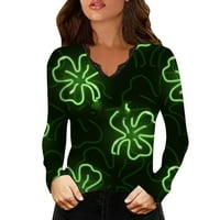 Ženski modni casual sv. Patrickov dan tiskani majica s dugim rukavima čipkasti šivanje top, fluorescentna