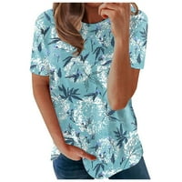 Ženske vrhove okrugle dekolte cvjetne bluze casual ženske majice kratki rukav ljetni plavi l