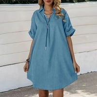 Haljina za ženske ležerne modne ovratnike V-izrez Love s kratkim rukavima, pune mini haljine proljeće ljetne haljine za žene bluem