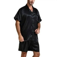 Muškarci Silk Satin Pajamas Postavite kratki ružinski majica Shorts Spavaća noćna odjeća crna m